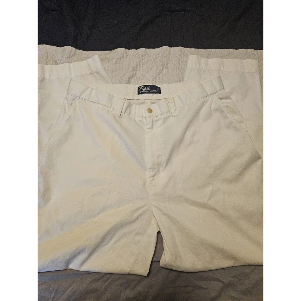 Polo Ralph Lauren Men's 35x30 Ivory White Cotton Pleaded Trousers